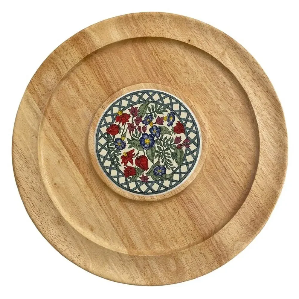 Dansk Teak and Ceramic Charcuterie Cheese Gourmet Party Tray 15.5”
